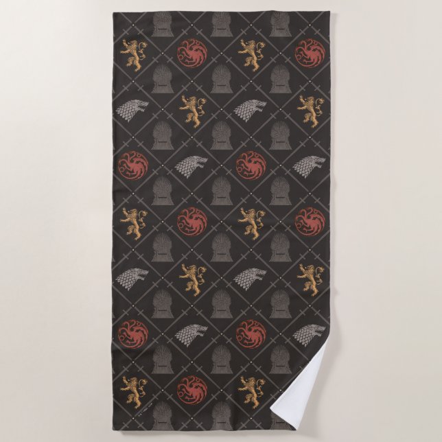 Stark, Lannister, Targaryen, Iron Throne Pattern Beach Towel (Front)
