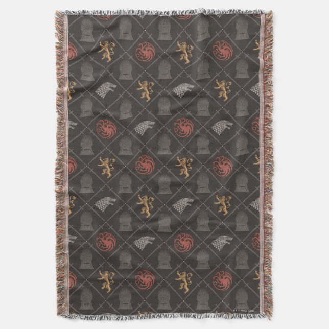 Stark, Lannister, Targaryen, Iron Throne Pattern Throw Blanket (Front Vertical)
