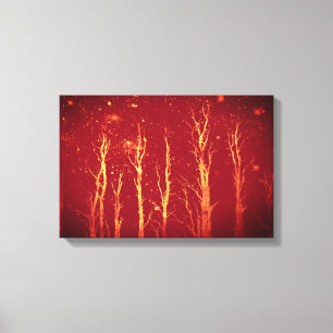 Stark Trees Starry Sky Red Nature Canvas Print