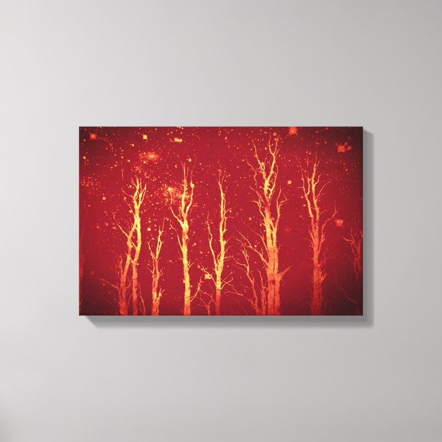Stark Trees Starry Sky Red Nature Canvas Print (Front)