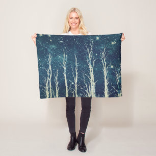 Stark Trees Stars Nature Teal Blue Fleece Blanket