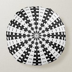 Starlight Beam With Dovetail Pattern White On Blac Round Cushion