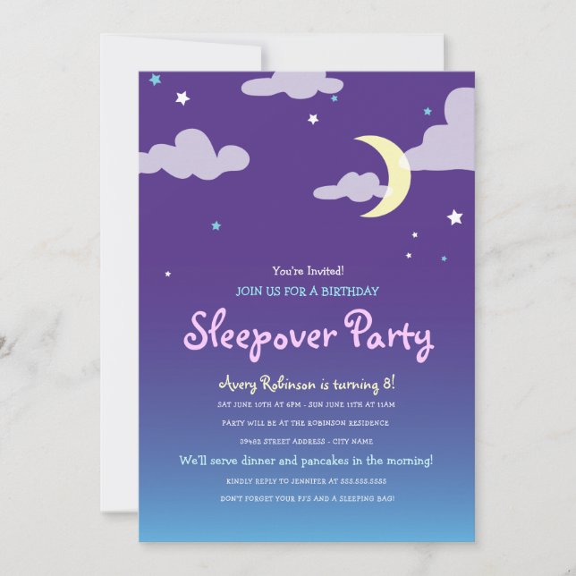 Starlight Birthday Sleepover Party Invitation (Front)