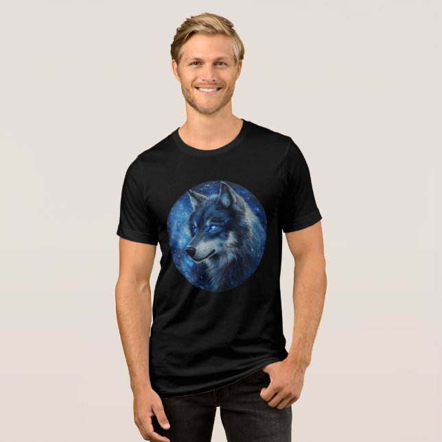 Starlight Gaze Cosmic Wolf Art Tri-Blend Shirt (Front Full)