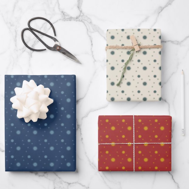 Starlight in three colours wrapping paper set of 3 (Front)