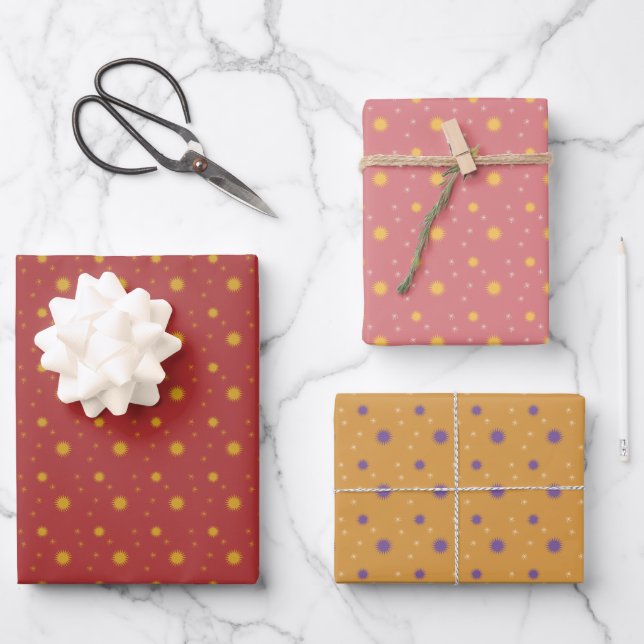 Starlight in three colours wrapping paper set of 3 (Front)