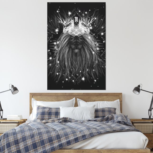 Starlight Lion with Crown Monogram Canvas Print (Insitu(Bedroom))