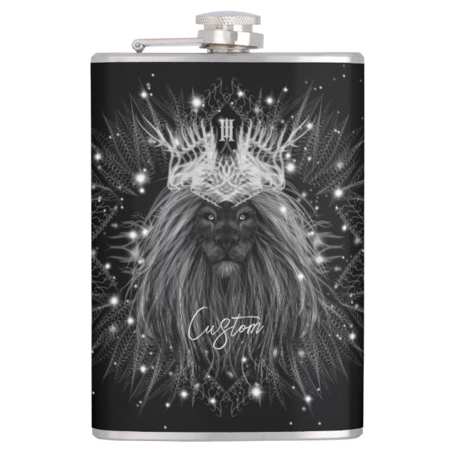 Starlight Lion with Crown Monogram Hip Flask (Front)