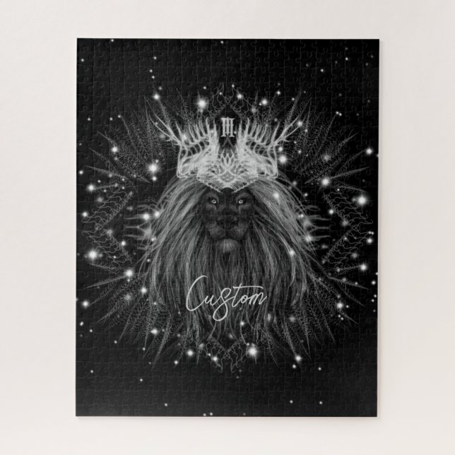 Starlight Lion with Crown Monogram Jigsaw Puzzle (Vertical)