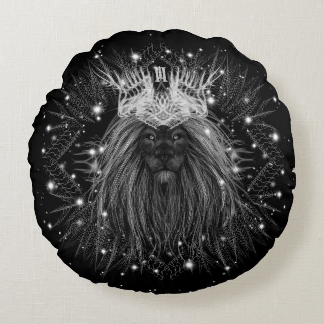 Starlight Lion with Crown Monogram Round Cushion (Front)