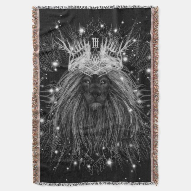 Starlight Lion with Crown Monogram Throw Blanket (Front Vertical)