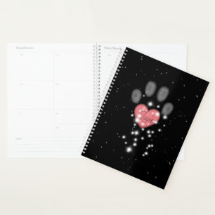 Starlight Pink Heart Paw Print Pet Sitter Black Planner