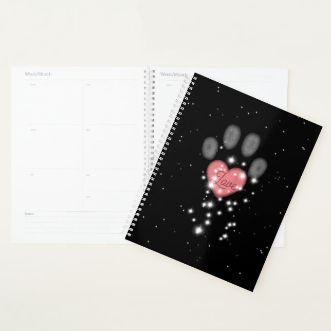 Starlight Pink Heart Paw Print Pet Sitter Black Planner (Display)