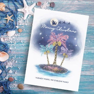 Starlight Santa Palms Tropical Christmas Holiday Card