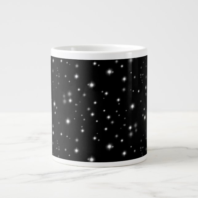 Starlight Sparkles Black and White Stars Large Coffee Mug (Front)