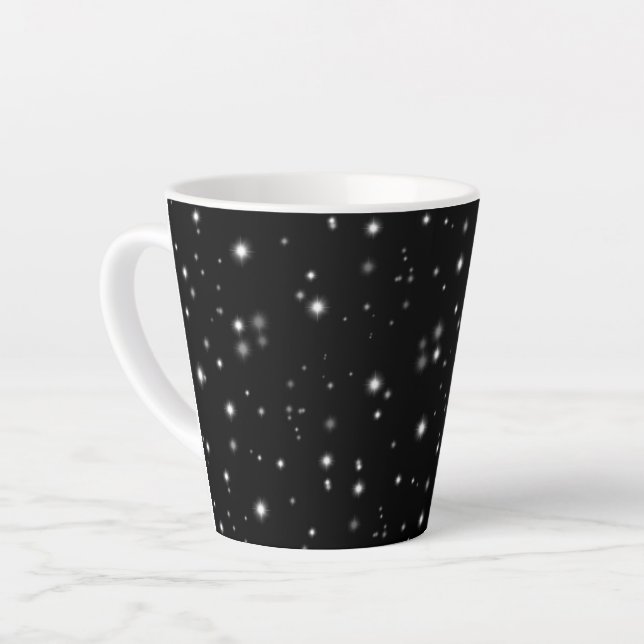 Starlight Sparkles Black and White Stars Latte Mug (Left Angle)