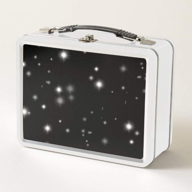 Starlight Sparkles Black and White Stars Metal Lunch Box (Front)