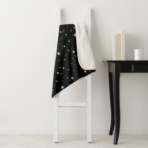 Starlight Sparkles Black and White Stars Sherpa Blanket