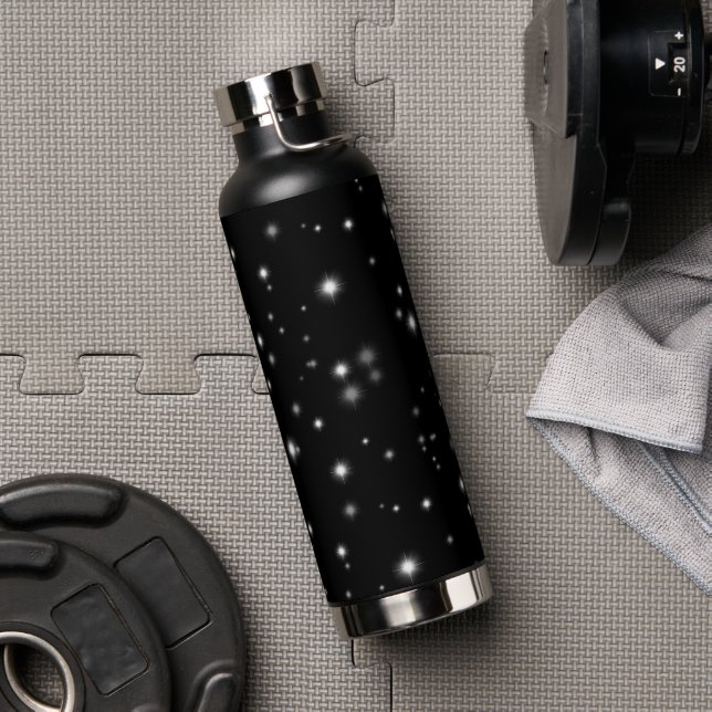 Starlight Sparkles Black and White Stars Water Bottle (Gym)