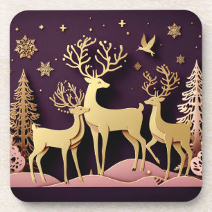 Starlight Stags – Dreamlike Holiday Pattern Coaster