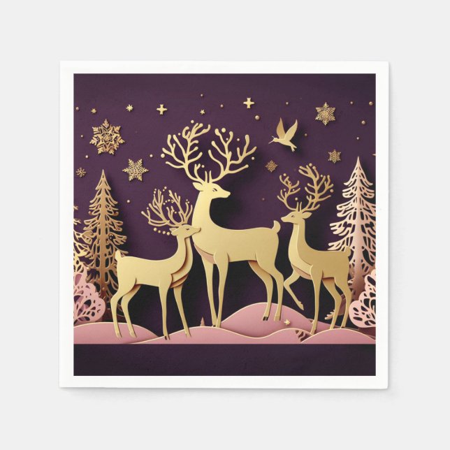 Starlight Stags – Dreamlike Holiday Pattern Napkin (Front)