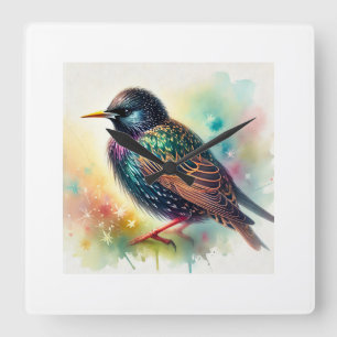 Starling Bird 210924AREF133 - Watercolor Square Wall Clock