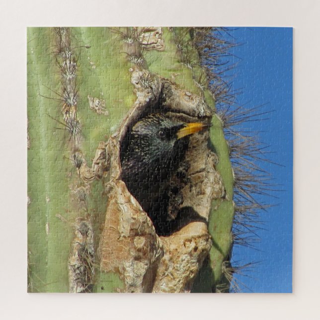 Starling in Saguaro Cactus Photo Southwest Bird Jigsaw Puzzle (Vertical)