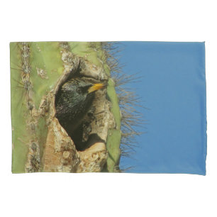 Starling in Saguaro Cactus Photo Southwest Bird Pillowcase