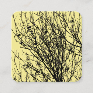 Starlings in a Tree - Black on Pale Yellow F5EA93 Square Business Card
