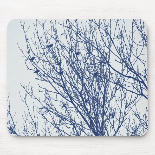 Starlings in a Tree - Cyanotype Effect Mouse Mat (Front)