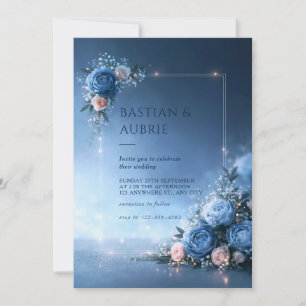 Starlit Blue Blush Frame Wedding Invitation
