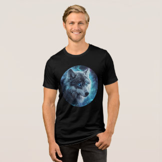 Starlit Blue-Eyed Wolf Galaxy Print Tri-Blend Shirt