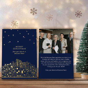 Starlit City Elegant Corporate Merry Christmas Foil Holiday Card