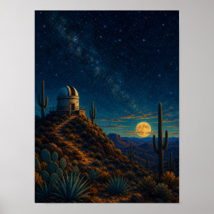 Starlit Desert Observatory Moonrise 12x16 Poster