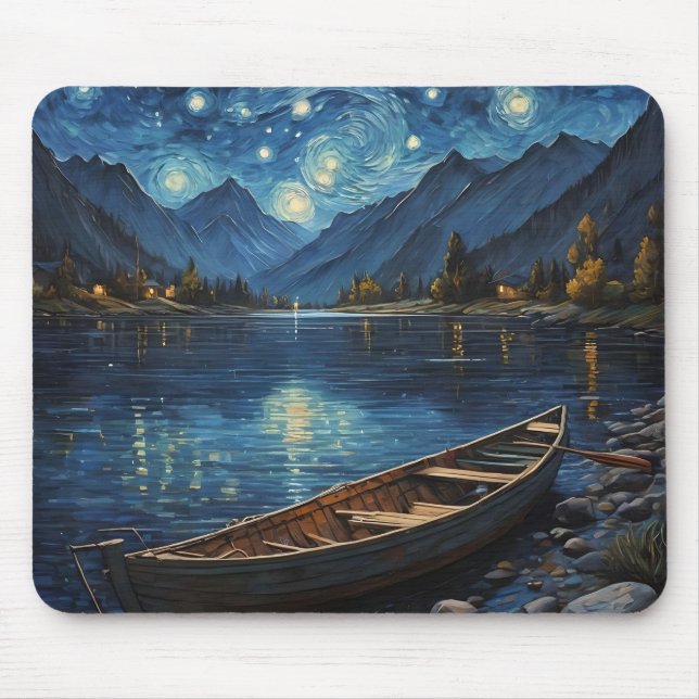 "Starlit Drift: Fishing Under the Cosmos Mouse Mat (Front)