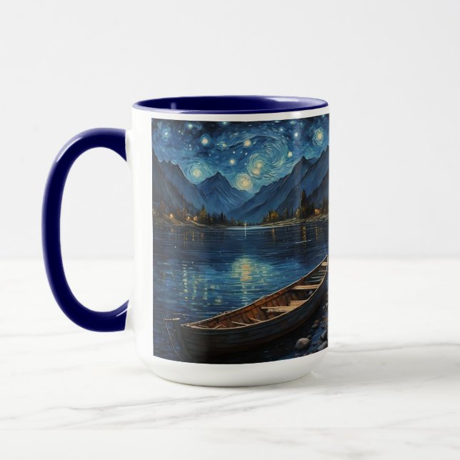 "Starlit Drift: Fishing Under the Cosmos Mug (Left)