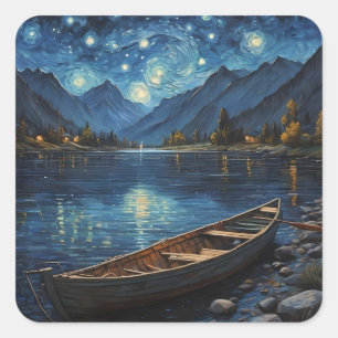 "Starlit Drift: Fishing Under the Cosmos Square Sticker
