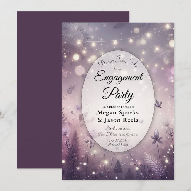 Starlit Enchantment in Bloom Engagement Party Invitation (Front/Back)