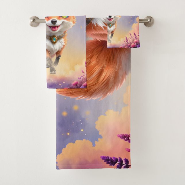Starlit Fox of the Moonlit Meadows.  Bath Towel Set (Insitu)