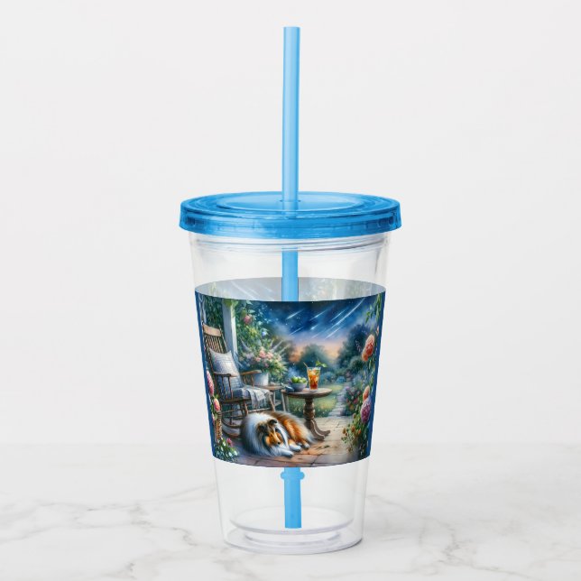 Starlit Garden Porch Sheltie Dream Acrylic Tumbler (Front)