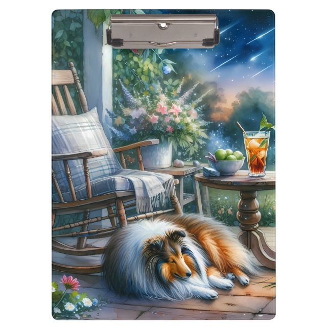 Starlit Garden Porch Sheltie Dream Clipboard (Front)
