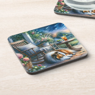 Starlit Garden Porch Sheltie Dream Coaster