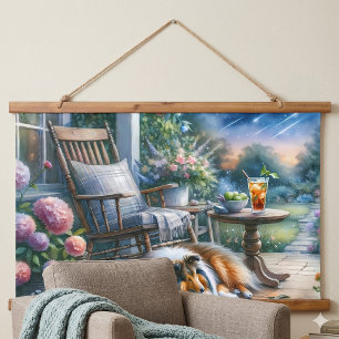 Starlit Garden Porch Sheltie Dream Hanging Tapestry