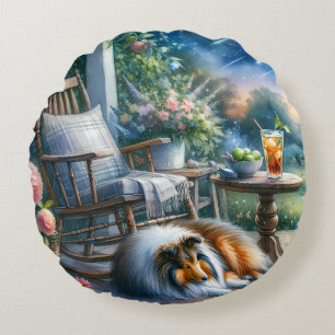 Starlit Garden Porch Sheltie Dream Round Cushion