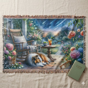 Starlit Garden Porch Sheltie Dream Throw Blanket
