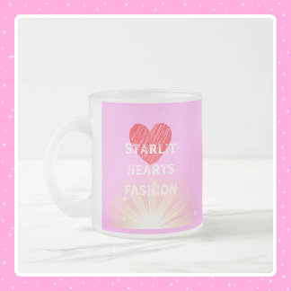 Starlit Hearts Fashion Red Heart Shine Frosted Glass Coffee Mug
