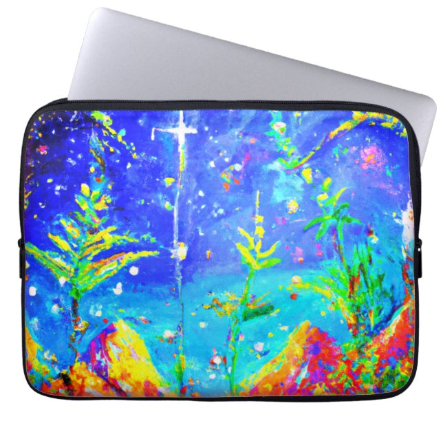 "Starlit Jungle" Cute Painting. Buy Now Laptop Sleeve (Front)