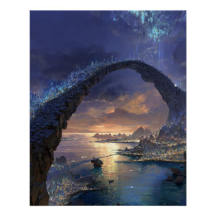 Starlit Ocean Archway Fantasy Sunset Art Poster