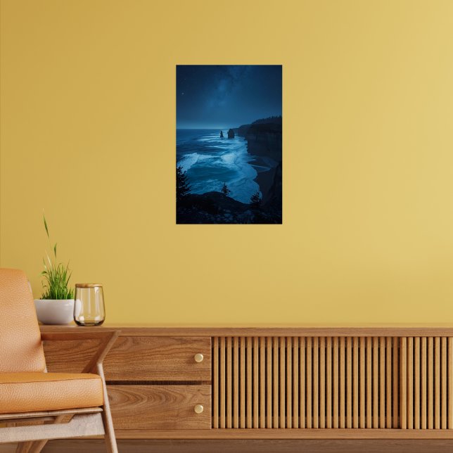 Starlit Ocean Cliffs – Milky Way Coastal Nightscap Poster (Living Room 2)