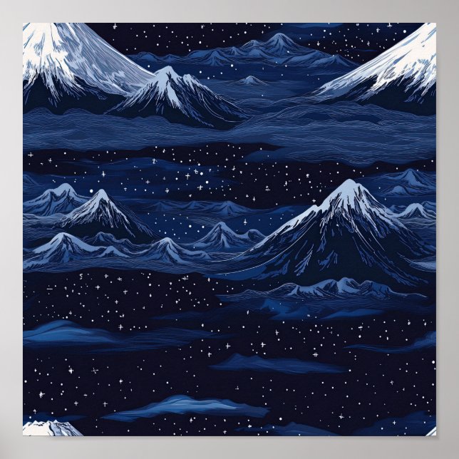 Starlit Peaks – Midnight Mountain Sky (3) Poster (Front)
